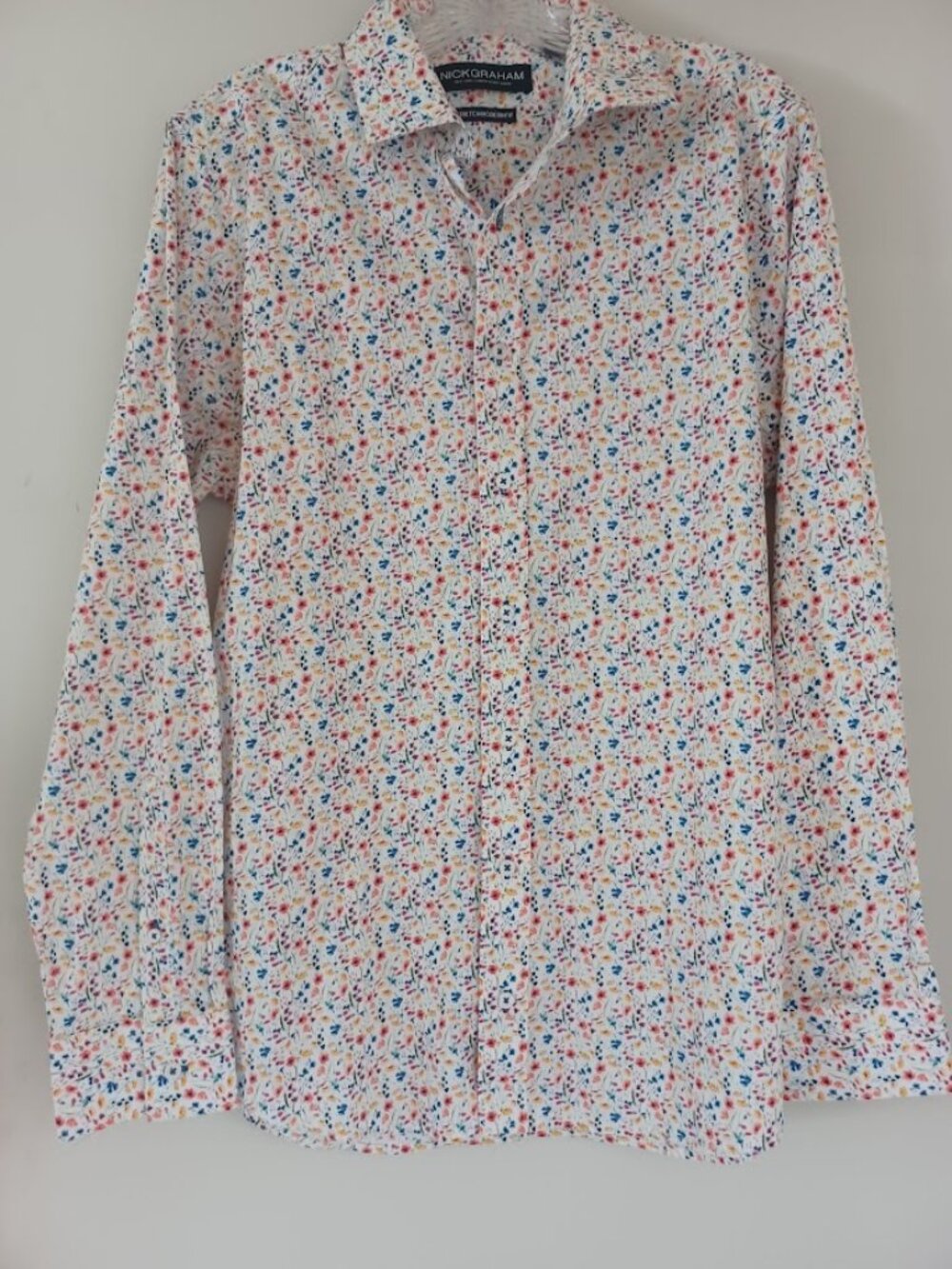 Nick Graham Mens 15.5 34-35 M Floral Shirt Stretch Modern Fit Cotton Button Up